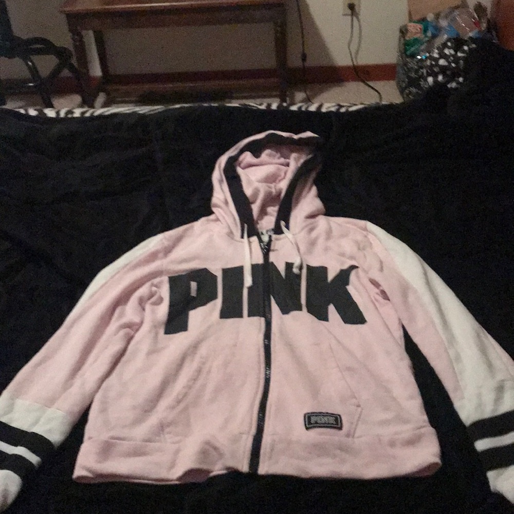 PINK light pink zip up hoodie size medium
